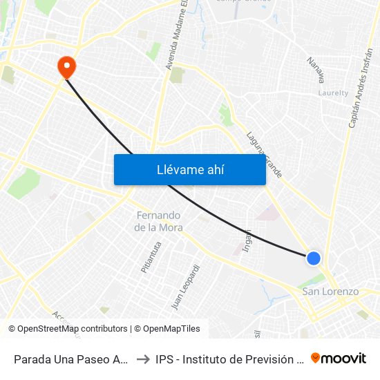 Parada Una Paseo Amelia to IPS - Instituto de Previsión Social map