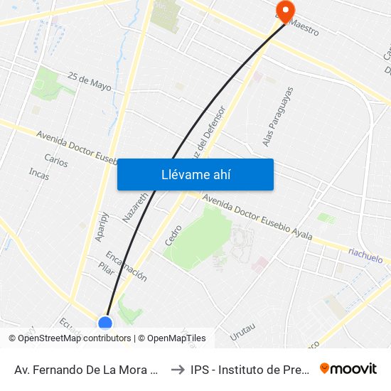 Av. Fernando De La Mora X Av. Argentina to IPS - Instituto de Previsión Social map