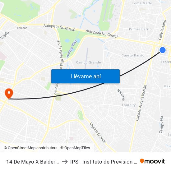 14 De Mayo X Balderrama to IPS - Instituto de Previsión Social map