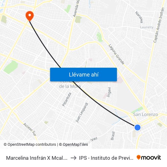 Marcelina Insfrán X Mcal. Estigarribia to IPS - Instituto de Previsión Social map