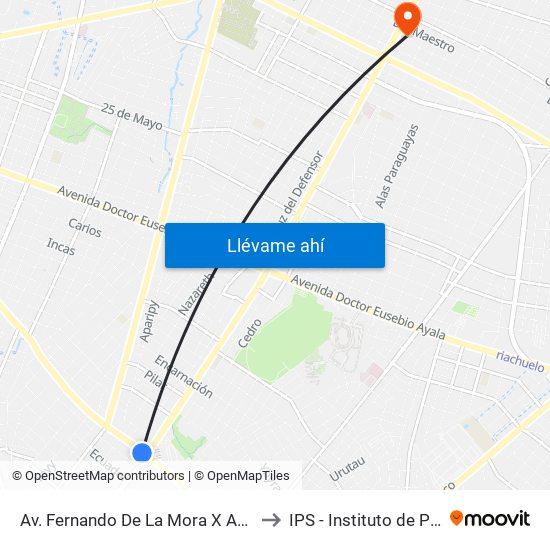 Av. Fernando De La Mora X Av. República Argentina to IPS - Instituto de Previsión Social map
