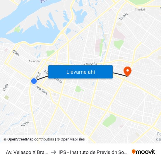 Av. Velasco X Brasil to IPS - Instituto de Previsión Social map