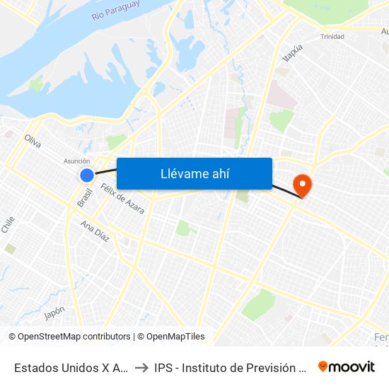 Estados Unidos X Azara to IPS - Instituto de Previsión Social map