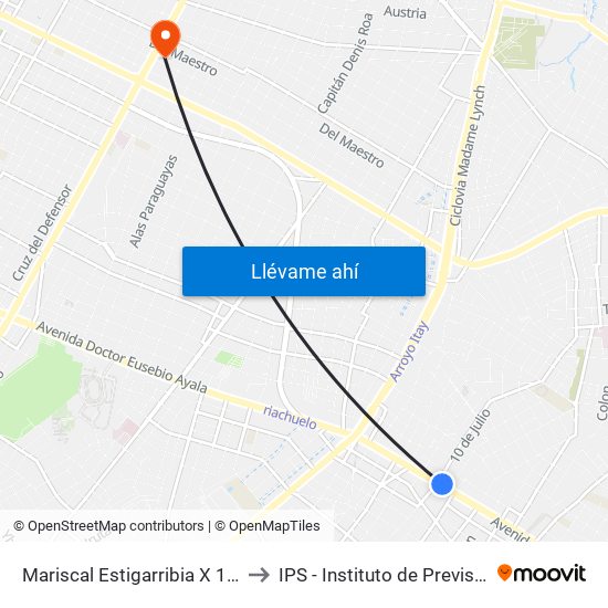 Mariscal Estigarribia X 10 De Julio to IPS - Instituto de Previsión Social map