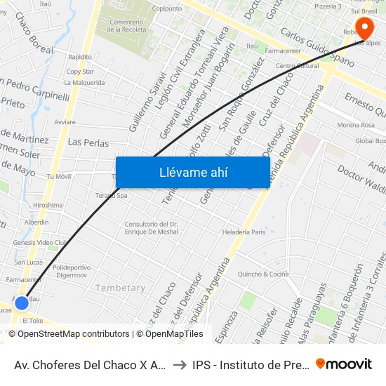 Av. Choferes Del Chaco X Av. Eusebio Ayala to IPS - Instituto de Previsión Social map