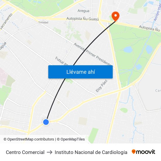 Centro Comercial to Instituto Nacional de Cardiología map