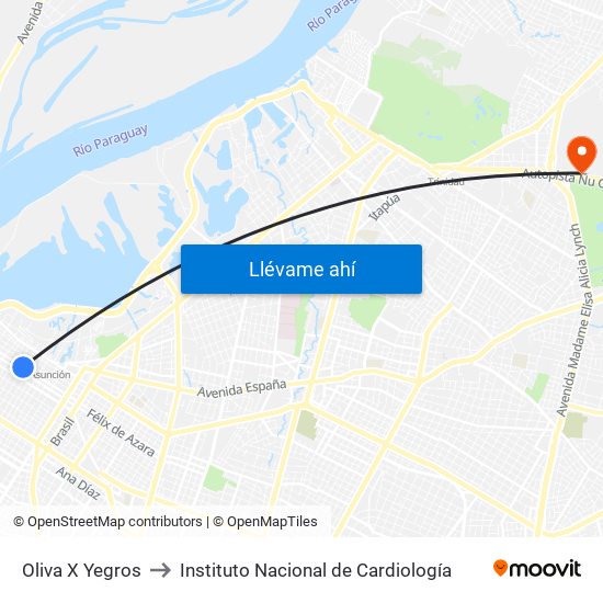 Oliva X Yegros to Instituto Nacional de Cardiología map