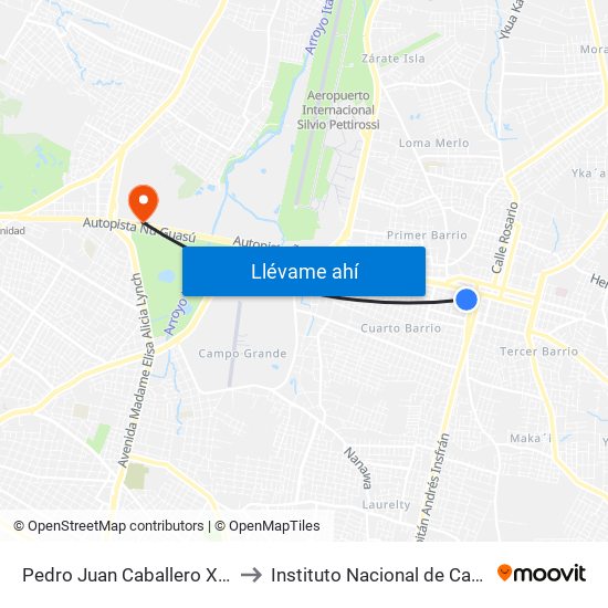 Pedro Juan Caballero X Herrera to Instituto Nacional de Cardiología map