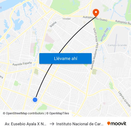 Av. Eusebio Ayala X Nazareth to Instituto Nacional de Cardiología map