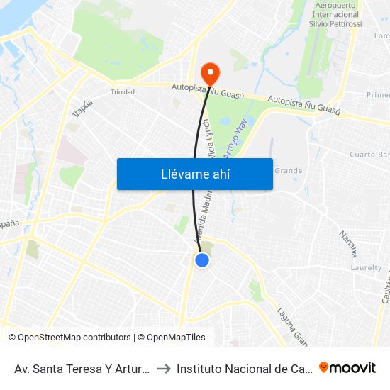 Av. Santa Teresa Y Arturo Pereira to Instituto Nacional de Cardiología map