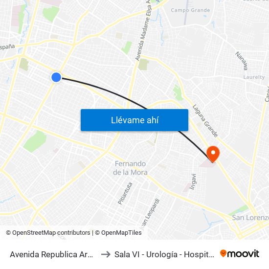 Avenida Republica Argentina, 201 to Sala VI - Urología - Hospital de Clinicas map