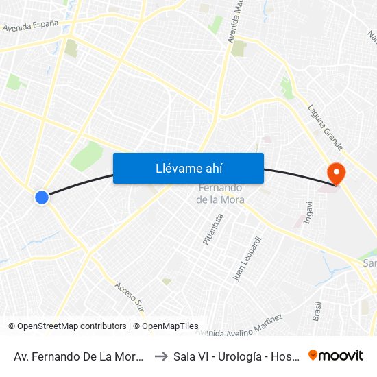 Av. Fernando De La Mora X Av. Argentina to Sala VI - Urología - Hospital de Clinicas map