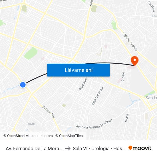 Av. Fernando De La Mora X De La Victoria to Sala VI - Urología - Hospital de Clinicas map