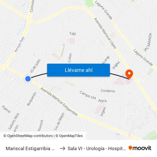 Mariscal Estigarribia X 10 De Julio to Sala VI - Urología - Hospital de Clinicas map