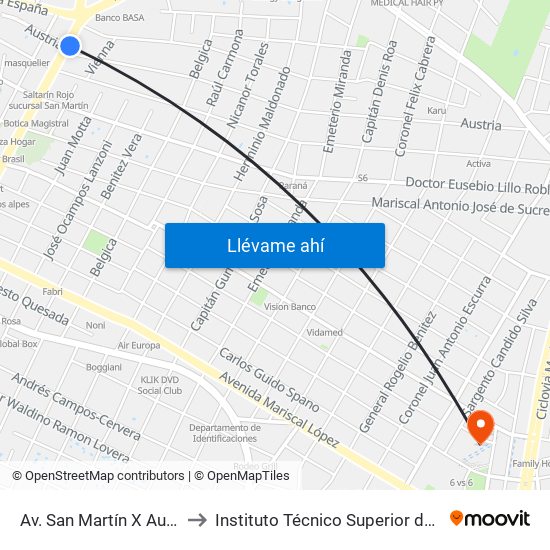 Av. San Martín X Austria to Instituto Técnico Superior del CFA map