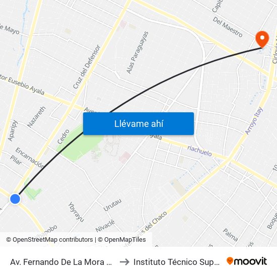 Av. Fernando De La Mora X Av. Argentina to Instituto Técnico Superior del CFA map