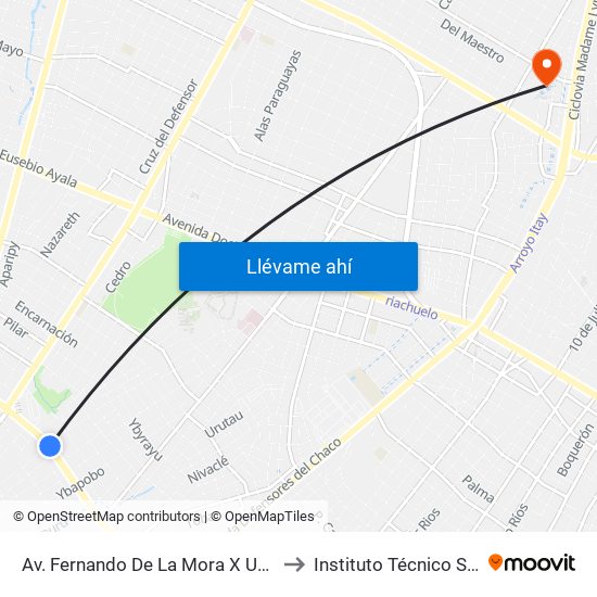 Av. Fernando De La Mora X Universitarios Del Chaco to Instituto Técnico Superior del CFA map