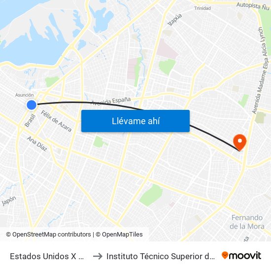 Estados Unidos X Azara to Instituto Técnico Superior del CFA map