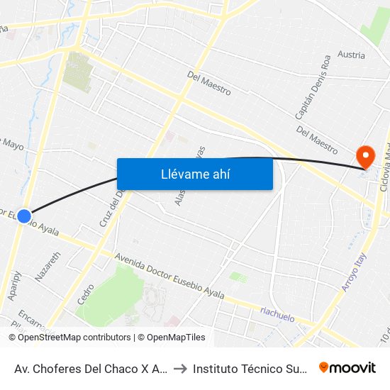 Av. Choferes Del Chaco X Av. Eusebio Ayala to Instituto Técnico Superior del CFA map