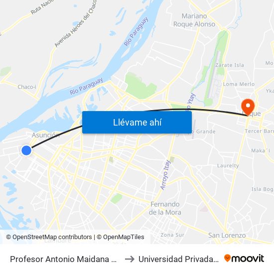 Profesor Antonio Maidana Campos, 1045 to Universidad Privada del Guaira map