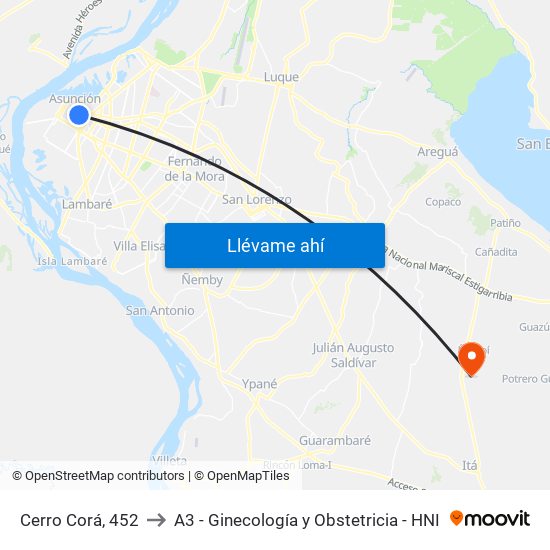 Cerro Corá, 452 to A3 - Ginecología y Obstetricia - HNI map