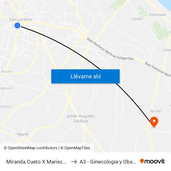 Miranda Cueto X Mariscal Estigarribia to A3 - Ginecología y Obstetricia - HNI map