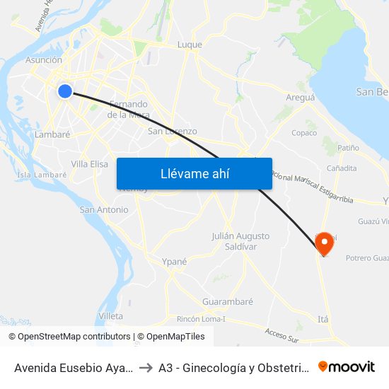 Avenida Eusebio Ayala, 995 to A3 - Ginecología y Obstetricia - HNI map