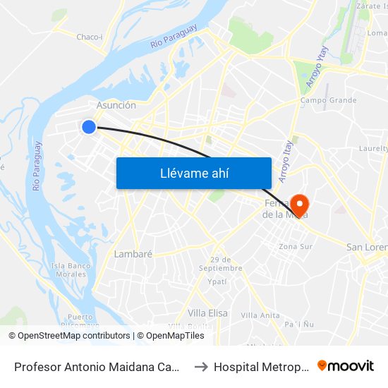 Profesor Antonio Maidana Campos, 1045 to Hospital Metropolitano map