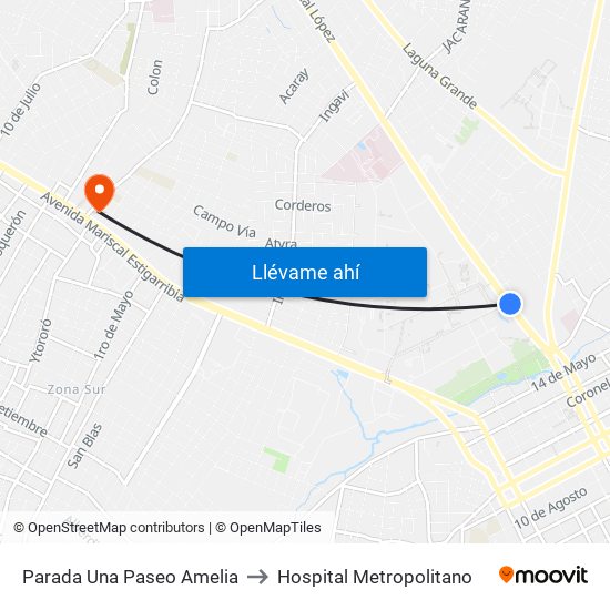 Parada Una Paseo Amelia to Hospital Metropolitano map