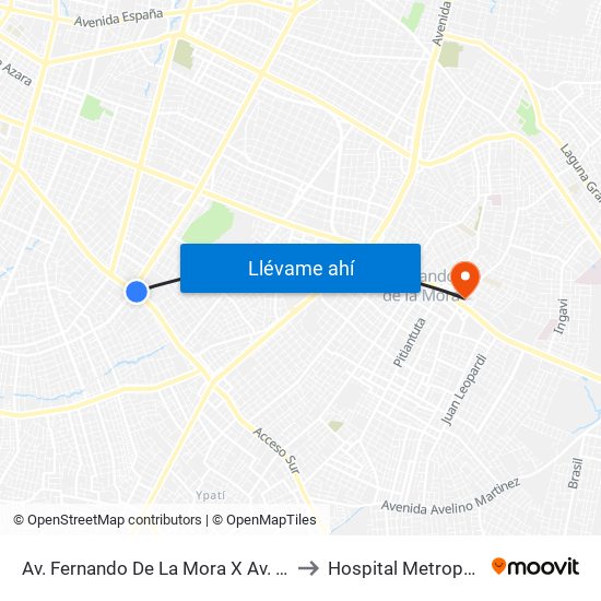 Av. Fernando De La Mora X Av. Argentina to Hospital Metropolitano map