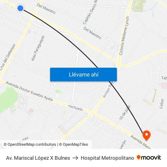 Av. Mariscal López X Bulnes to Hospital Metropolitano map