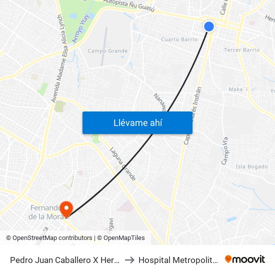 Pedro Juan Caballero X Herrera to Hospital Metropolitano map