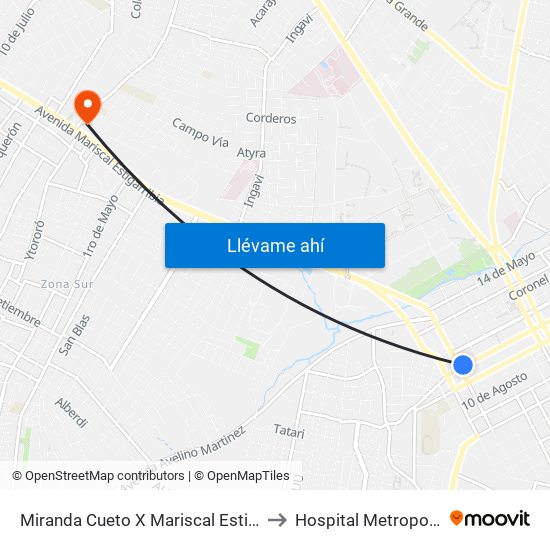 Miranda Cueto X Mariscal Estigarribia to Hospital Metropolitano map