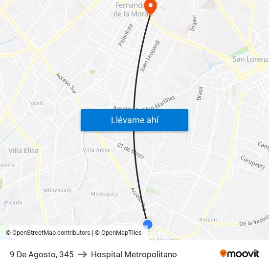 9 De Agosto, 345 to Hospital Metropolitano map