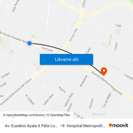 Av. Eusebio Ayala X Félix Lopéz to Hospital Metropolitano map