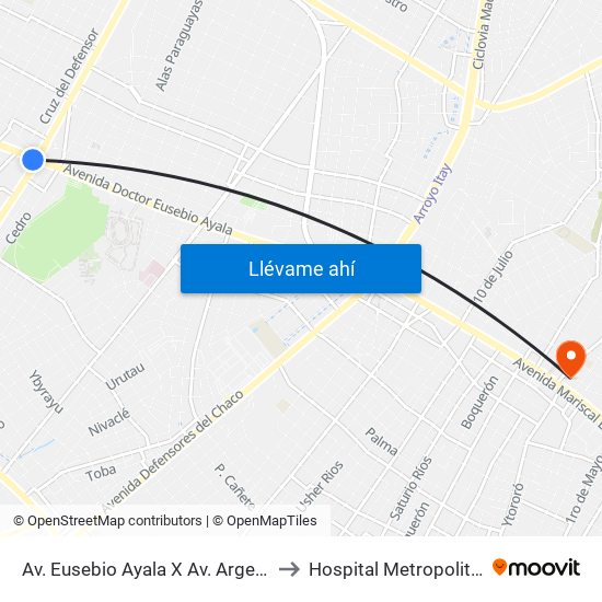 Av. Eusebio Ayala X Av. Argentina to Hospital Metropolitano map