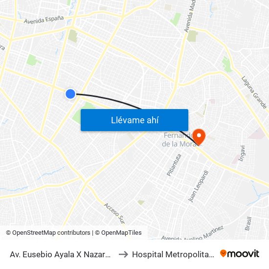 Av. Eusebio Ayala X Nazareth to Hospital Metropolitano map