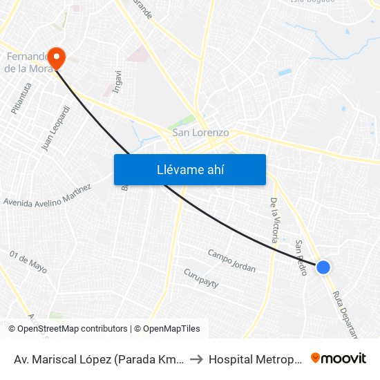 Av. Mariscal López (Parada Km. 17 (1/2)) to Hospital Metropolitano map