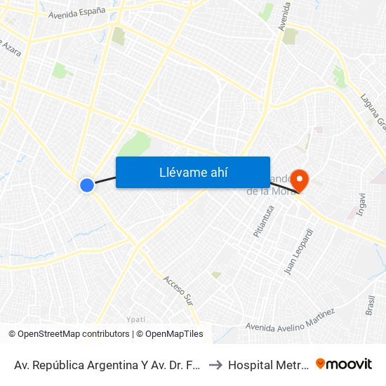 Av. República Argentina Y Av. Dr. Fernando De La Mora to Hospital Metropolitano map