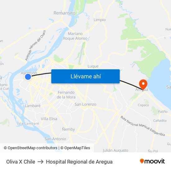 Oliva X Chile to Hospital Regional de Aregua map