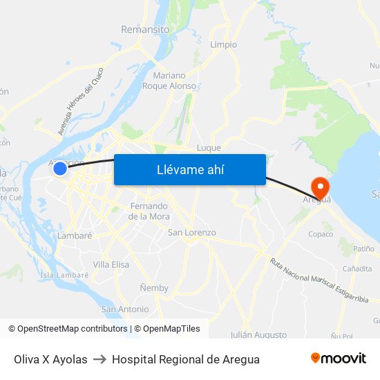 Oliva X Ayolas to Hospital Regional de Aregua map