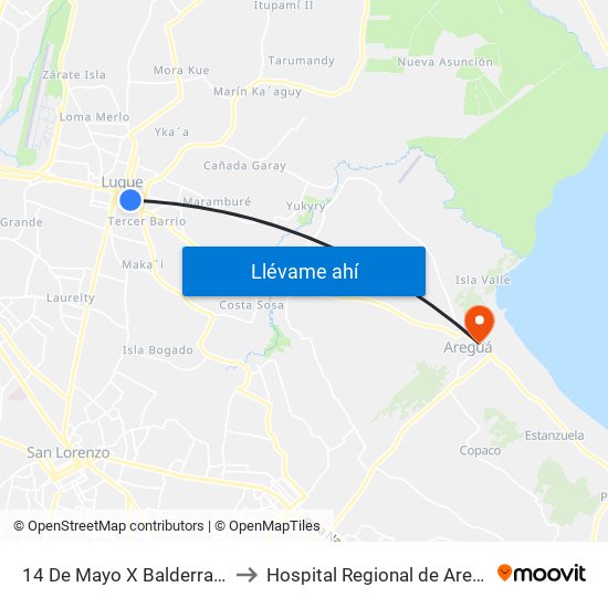 14 De Mayo X Balderrama to Hospital Regional de Aregua map