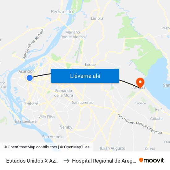 Estados Unidos X Azara to Hospital Regional de Aregua map