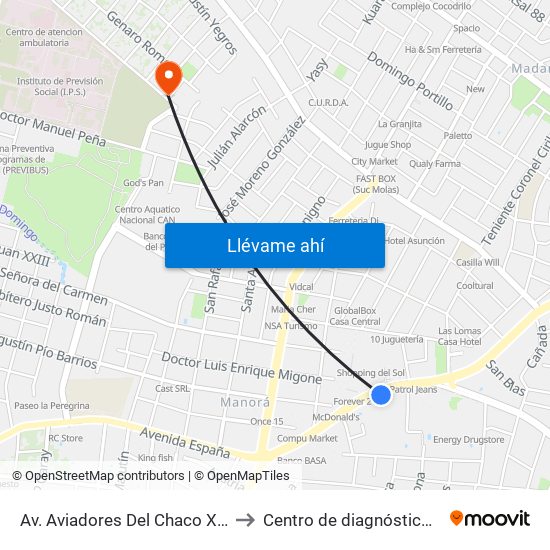 Av. Aviadores Del Chaco X Frutos De González to Centro de diagnóstico e imágenes - IPS map