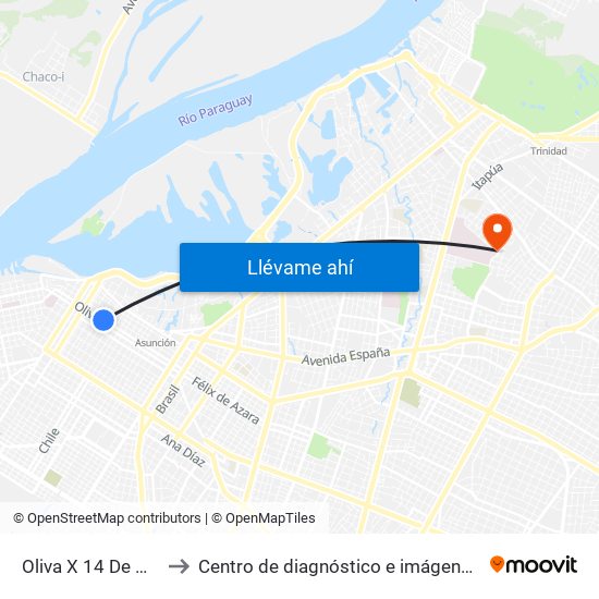 Oliva X 14 De Mayo to Centro de diagnóstico e imágenes - IPS map