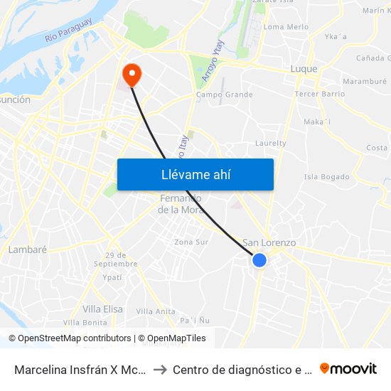 Marcelina Insfrán X Mcal. Estigarribia to Centro de diagnóstico e imágenes - IPS map