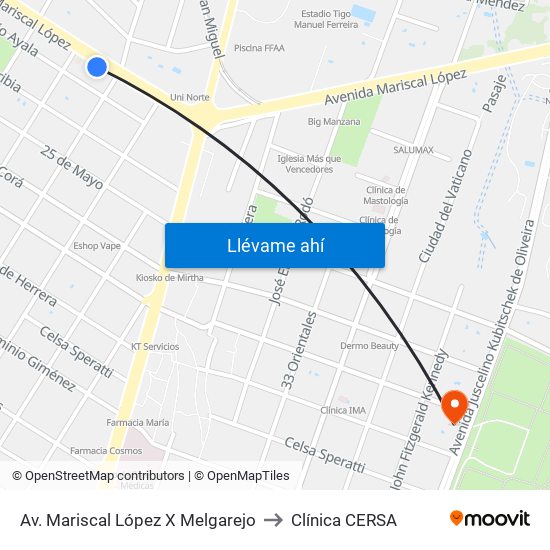 Av. Mariscal López X Melgarejo to Clínica CERSA map