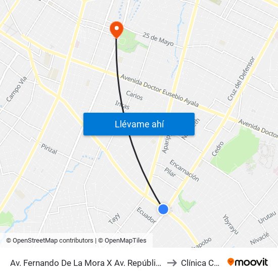 Av. Fernando De La Mora X Av. República Argentina to Clínica CERSA map