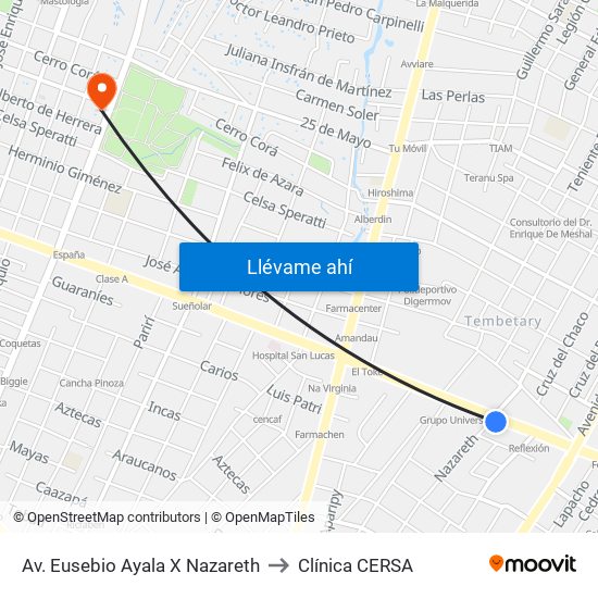 Av. Eusebio Ayala X Nazareth to Clínica CERSA map