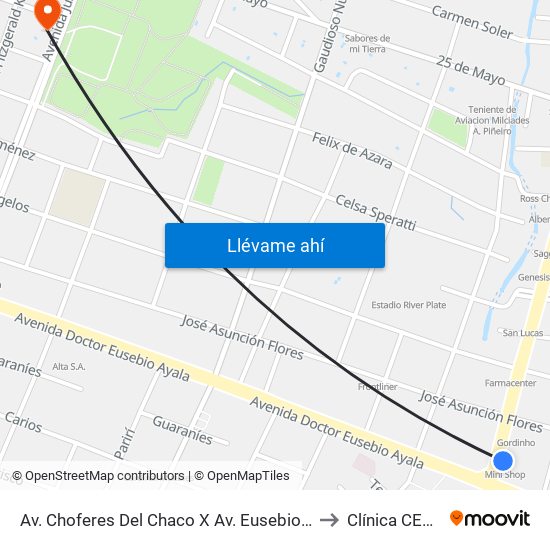 Av. Choferes Del Chaco X Av. Eusebio Ayala to Clínica CERSA map